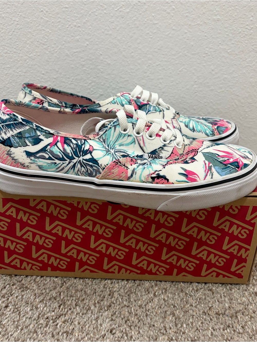 Vans Women's Floral Canvas Low-Top Sneakers — White, Pink, Teal